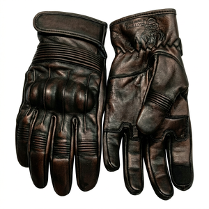 Brown Leather Racing Gloves <b>Full</b> Finger Motorbike Riding Gloves Breathable Non <b>Slip</b> for Cycling Outdoor Sports - Product Image 1