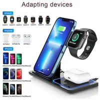 Support de chargeur sans fil rapide LED 15W avec port Type-C, design pliable pour iPhone 17/16/15/14/13/ Watch 9/8/7/6/5/ Pro