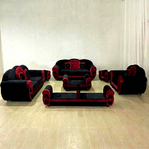 Conjunto de Sofá Seccional Moderno en Cuero Sintético PU Negro y Rojo con Respaldo Acolchado y Brazos Enrollados para Sala de Estar - Product Image 1