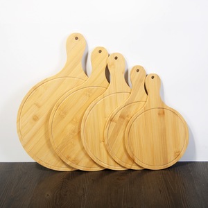 Bandejas de servir de bambú con asa, de varios tamaños, redondas, para pizza, carne, hamburguesas, para el hogar, la cocina y el comedor. - Product Image 1