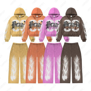 Survêtement unisexe personnalisable respirant pour homme, sweat à capuche zippé oversize et pantalon de survêtement évasé en tricot de terylène/polyester 400G Smart - Product Image 5