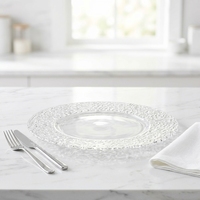 Assiette ronde en verre transparent écologique moderne de 13 pouces avec motif personnalisé pour la maison et les fêtes en plein air