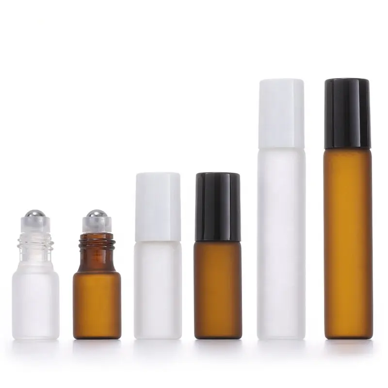 3ml 5ml 10ml gefrostete klare Braun glas rolle auf Öl flasche Parfüm kugel flasche mit Metall rolle und Kunststoff deckel