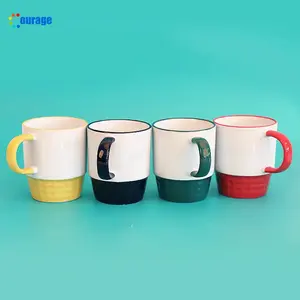 Courage fournisseur 11oz Sublimation blancs Logo personnalisé tasses simples presse à chaud en céramique jante couleur café thé tasse avec poignée colorée