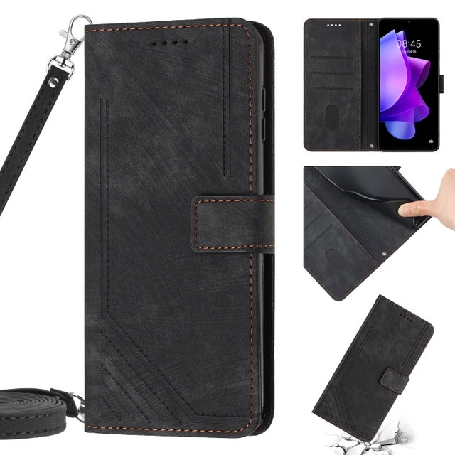 Muti-Functional Leather Phone Case for Tecno Camon 17P / 17 Pro Phone Skin Feel Stripe Pattern Leather Phone Case with Lanyard