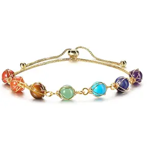 Pulseras de chakras de piedra de cristal para mujer y niña, joyería chapada en oro de 14K ajustable, regalos de cumpleaños para novia