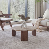 Table Basse Ronde GEDO Wabi-Sabi 2026 avec Pieds en Bois Massif et Plateau en Pierre Frittée/Pierre Naturelle pour Salon