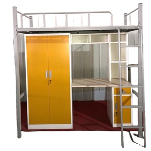 Lit superposé moderne en métal avec bureau intégré, étagère solide, rangement pour vêtements et armoire-vestiaire pour écoles, hôtels, appartements et dortoirs - Product Image 1