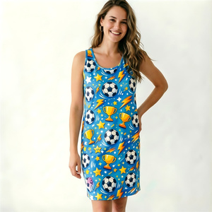 Camicia da Notte Personalizzata in Modal Lenzing per Donna, Logo Personalizzato, Abito Senza Maniche con Stampa Calcio per Famiglia, Morbido Abbigliamento da Notte GCC - Product Image 1