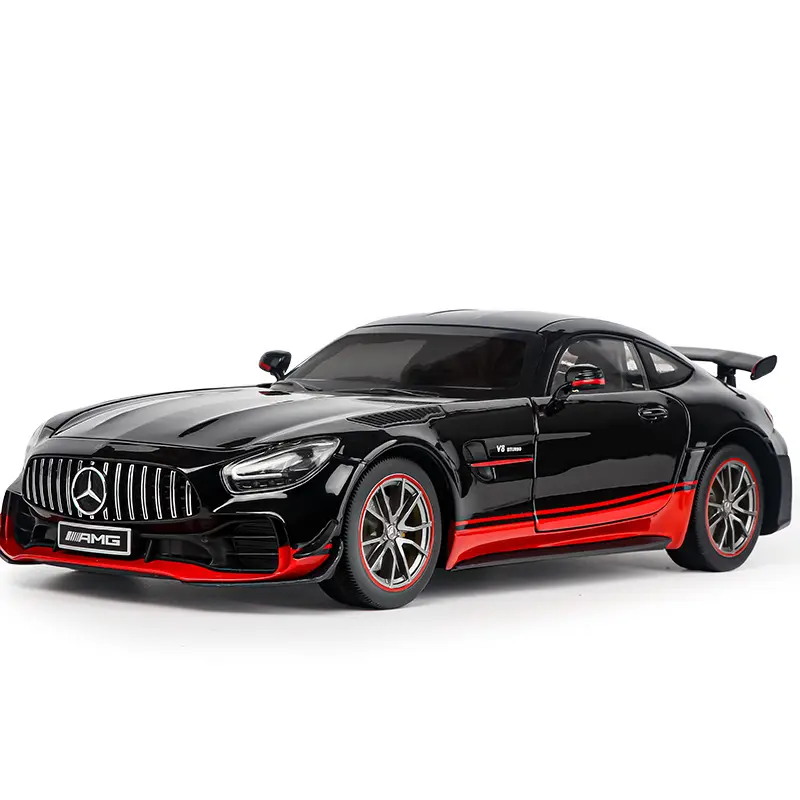 Diecast simülasyon 1:18 mercede-benz GTR metal spor araba asound ve ışık geri çekme ekran koleksiyonu hediye alaşım araba modeli oyuncak