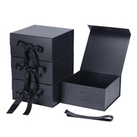 Boîtes cadeaux en papier recyclables noires de luxe pour mariages, anniversaires, soins de la peau, avec couvercles à fermeture magnétique et ruban