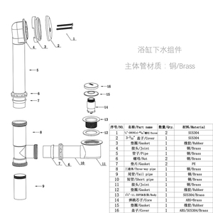 Latão Lever Bath Resíduos e <span class=keywords><strong>Overflow</strong></span> Banheira Dreno <span class=keywords><strong>Kit</strong></span> Plástico Pop up dreno banheira transbordamento - Product Image 5