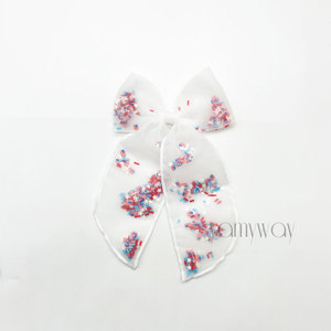 Ragazze americane 4 ° di July Shaker archi piccolo Miss petardo USA fiocchi con stelle e strisce in poliestere - Product Image 5