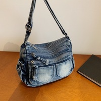 Nouveau Sac Bandoulière Femme en Jean Délavé Grande Capacité 2026 – Sac à Main Décontracté Simple et Tendance Forme Carrée