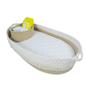 High Quality Nice Price Natural Color Woven Baby Changing Basket 100% Cotton Rope Moses Basket For Newborn