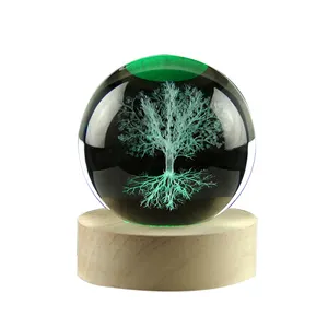 Wholesales LED Crystal Glass Ball 3D Laser Engrave The Tree Of Life Energy Life Tree Crystal Ball