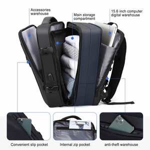 Manufacturer Custom Logo New Large Expandable Waterproof Usb Charging <b>Business</b> <b>Laptop</b> Travel Backpack for Men Women - Product Image 6