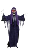SIPKLR Fantôme suspendu animé pour Halloween de 65 pouces : Grimaceur violet effrayant avec yeux lumineux et sons sinistres pour la décoration de maison hantée