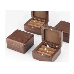 新しいクルミの結婚式の木製リングボックスマグネット木製ダブルリングボックス高級ジュエリーギフトリングボックス