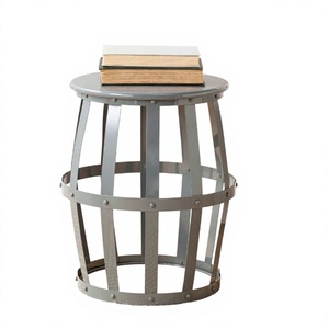 Tabouret Tambour Métallique Rond Galvanisé, Design Élégant et Durable, Meuble d'Appoint pour Salon et Appartement - Product Image 1