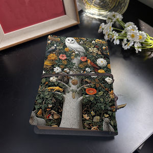 Cuaderno de oficina A6 hecho a mano, recuerdo elegante de 160 páginas para cumbres globales con búho, pájaros, gato, flores, impresiones de árboles en la ensenada - Product Image 3