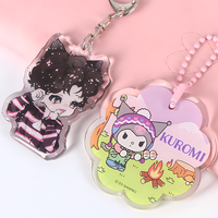 Porte-clés personnalisé en acrylique découpé au laser, breloque en plastique DIY, breloque transparente imprimée personnalisée, breloque anime scintillante, accessoires de sac personnalisés