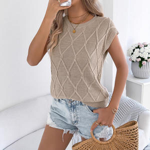Spring Summer 2026 Korean Thin Print Breathable Casual Loose <b>Knit</b> <b>Sleeveless</b> <b>Top</b> - Product Image 3