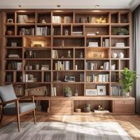 Bibliothèque en bois massif à trois baies de style antique avec échelle pour la maison, le bureau, la chambre à coucher, le salon, vitrine, meuble