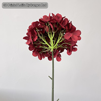 Vente en gros de fleurs artificielles en 3D imprimées, style Lolita, hortensia, nouvelles couleurs orange et jaune, toucher réaliste, tige pour décoration
