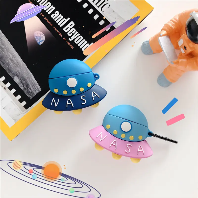 Hot Sale 3D Cartoon NASA UFO Design Earphone Case with Keychain for Airpods Pro Cute Space Planet Style Cover for Airpods 1/2