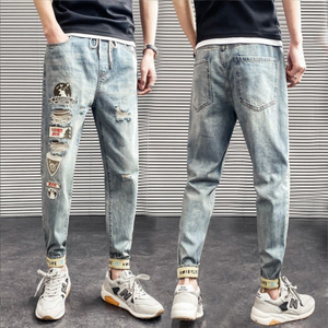 OEM Jeans fins d'été personnalisés style décontracté déchiré neuf points pantalons slim pantalon de mendiant usine de jeans de haute qualité - Product Image 2