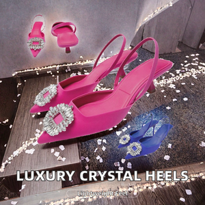 Escarpins de luxe à bout pointu et talons fins, ornés de cristaux brillants, avec bride à boucle, pour femme, chaussures de mariée - Product Image 2