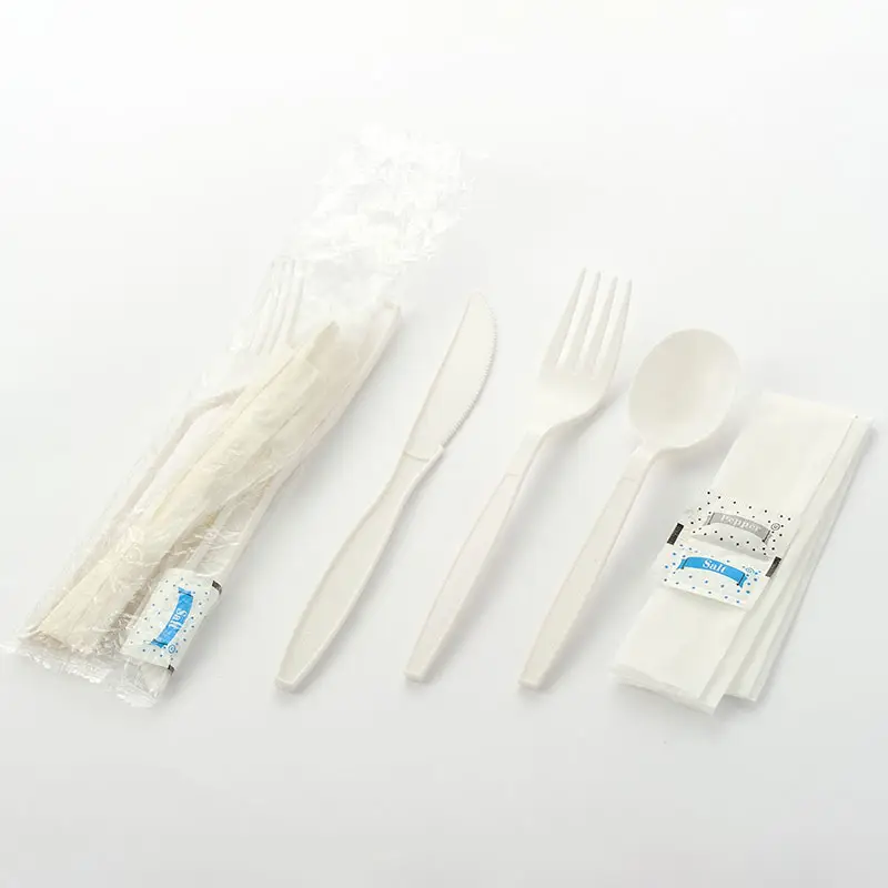 Kit de guardanapo de louça descartável personalizado de qualidade alimentar para restaurante, amostra grátis, conjunto de talheres de plástico para viagem