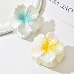 Sıcak yeni varış kadın 8cm Hibiscus Hawaiian yumurta saç kelepçe Glitter plaj kabuk şekli pençe saç tokası plastik yapılmış - Product Image 4