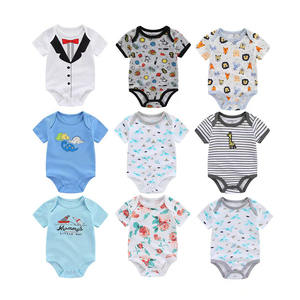Vente en gros en stock 0-24M Combinaison unisexe en coton biologique mignonne à manches courtes avec fermeture à boutons pression respirante et douce pour bébé - Product Image 2