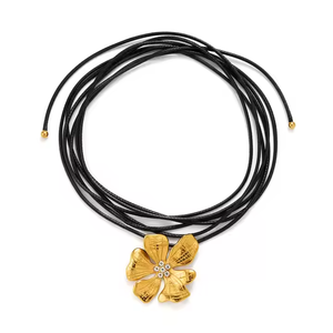 Роскошные эффектные ювелирные изделия из нержавеющей стали Регулируемая Веревка 18k позолоченный Большой цветок розы колье для женщин - Product Image 1