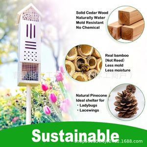 Casa de Insectos de Madera Ecológica para Jardín, Hotel para Abejas, Estaca Rectangular de Madera Natural, Hábitat Decorativo para Abejas y Mariposas - Product Image 2