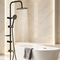 Ensemble de douche pluie noir/chrome pour baignoire avec douchette, système de douche à effet pluie pour salle de bain, accessoires de robinetterie, adaptateur, mitigeurs