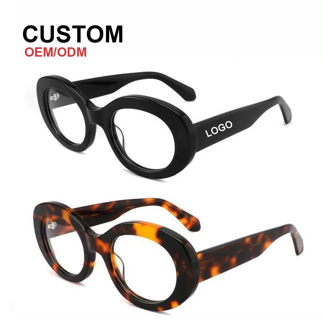 FW High Quality Large Frames Oval Eyeglasses Custom Logo Women Men Round Acetate Optical Glasses Frame Eyewear