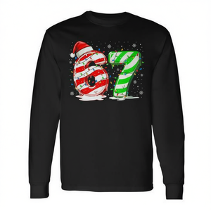 Six Seven 6 7 Meme Christmas Santa Hat T-shirt à manches longues assorti pour la famille - Product Image 2