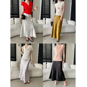 New Chinese Style Design Chinese Style Jacquard Elastic <strong>Cord</strong> High Waist Drooping Satin <strong>Skirt</strong> Sn8868 - Product Image 2