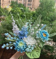Buket Bunga Rajutan Tangan Mawar Biru Lily Hydrangea Bunga Buatan Rajutan Dekorasi Rumah Pernikahan Hadiah Valentine