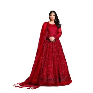 Ensemble Salwar Kameez pour femme en filet de soie avec broderie et cordage de créateur, Dupatta, tenue traditionnelle indienne et pakistanaise pour mariage et fête - Product Image 1