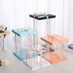Luxury Premium Big Square Wedding Cake Packaging Gift Box Plastic Transparent with lid