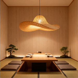 Lampada a Sospensione LED Artigianale in Rattan e Paglia di Bambù, Stile Costiero Tradizionale, Ecologica, per Camera da Letto e Casa - Product Image 5