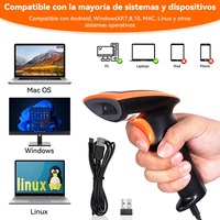 Escáner de Códigos de Barras 2D QR Inalámbrico de 2.4Ghz + Bluetooth + Conexión USB, Lee PDF417, Datamatrix, EAN13, UPC, Código Postal32