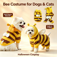 Nouveau Harnais D-Ring pour Animaux de Compagnie 2026, Motif Abeille Mignonne, en Polaire Rayée, à 2 ou 4 Pattes, pour Chien et Chat, avec Capuche d'Hiver, pour Halloween et Cosplay, Vente en Gros
