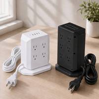 Regleta de alimentación vertical de 3 niveles con 12 tomas de EE. UU., 4 USB y 2 USB-C PD de carga rápida, protector contra sobretensiones, con logotipo personalizado al por mayor
