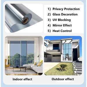 Film de protection solaire décoratif pour fenêtre, effet miroir réfléchissant argenté, contrôle de la chaleur à 90 %, garantie 5 ans pour les bâtiments - Product Image 3
