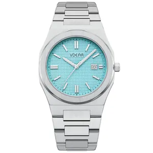 Top-Mode Datum Herren Luxus-Quartz-Armbanduhren leuchtendes Montre aus Stahl rostfrei für Mann hellblau persönliche Uhr